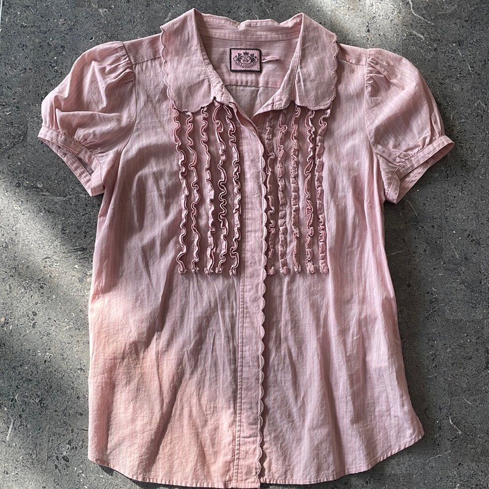 Juicy Couture Pink Puff-Sleeve Ruffle Blouse